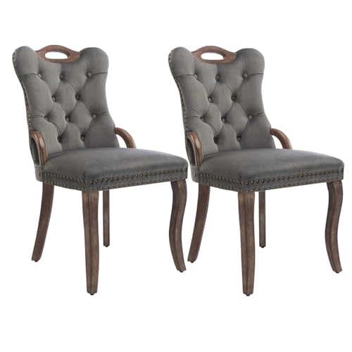 Grey Velvet Upholstered Dining Chairs Set of 2 (Gray 2)