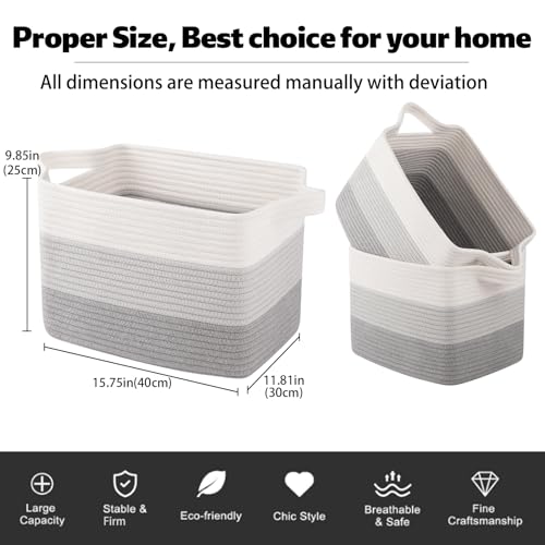 30L Storage Basket Large Blanket Basket Living Room Gray 3 (Gradient Gray / 3 pcs-16”x12”x10”)