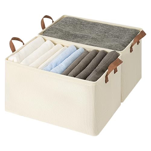 45L Closet Storage Bins (Beige（Texture） / 19" L x 13 ¼" W x 11" H)