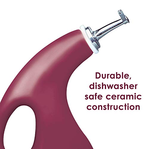 Solid Glaze Ceramics EVOO Olive Oil Bottle Dispenser with Spout (Burgundy / 24 Ounces)