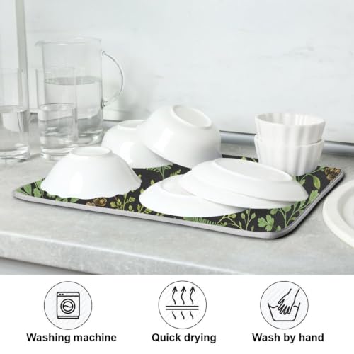 Sage Leaves Botanical Berry Plant Dish Drying Mat for Kitchen Counter Absorbent Microfiber Drying Pad (18" x 24")