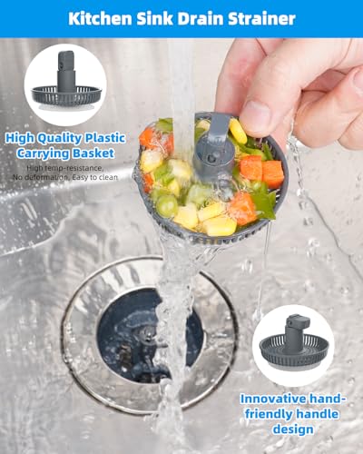 3 in 1 Kitchen Sink Drain Strainer and Stopper Combo (Stainless-wrap Shell with 1 Strainer)