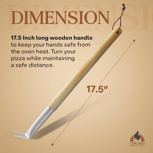 Pizza Bubble Popper Spinner Turning Fork Aluminum 17.5 inch with Wooden Handle and Leather Strap