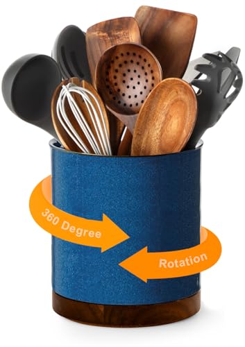 Ceramic Rotating Kitchen Utensil Holder for Countertop (Royal blue)