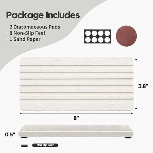 2PCS Diatomite Quick Stone Drying Tray Mat for Bathroom & Kitchen Counter (2 Pcs - Natural White / 8"x 3.8")