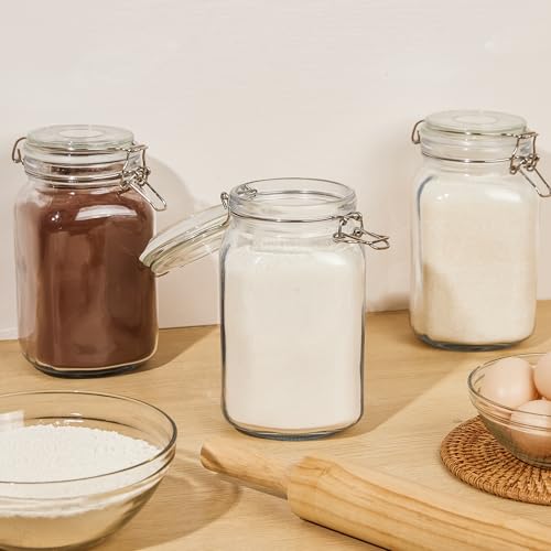 50oz Glass Food Storage Jars with Airtight Clamp Lids (4.5" x 4.5" x 7.9")