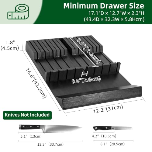 Bamboo In Drawer Knife Block Organizer (Black / 16 Holder)