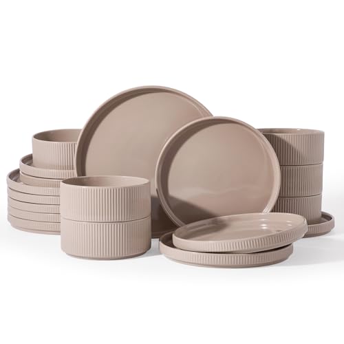 Stoneware Dishes Dinnerware Sets for 6 (Cinnamon Brown / Service for 6)