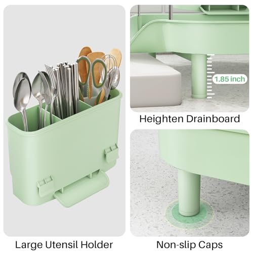 Expandable Dish Drying Rack for Small Kitchen Counter (Green)