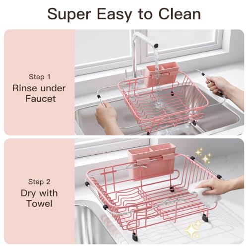 Pink Dish Drying Rack in Sink with Utensil Holder (Pink / For 10"-12"w Sink)