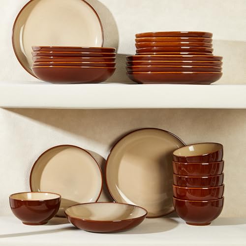 Stoneware Dinnerware Sets for 8 (Brown Yellow / Set (32pcs))