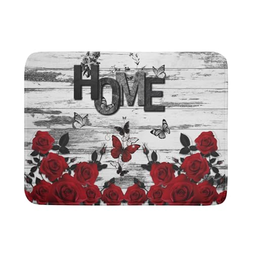Red Rose Dish Drying Mat 18x24 inch Romantic Floral Absorbent Microfiber Sink Counter Dishware Drainer Pad for Kitchen Coffee Bar Decor (Red Rose / 18" x 24")