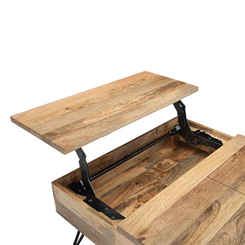 Hunter 32" Wide Solid Mango Wood Square Coffee Table in Natural (Lift Top Coffee Table / 32 inch / Refined Natural)