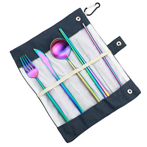 Reusable Travel Utensils (Blue Pouch / Rainbow-C)