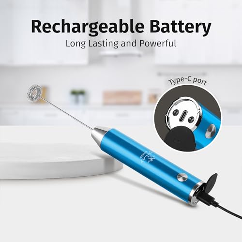 Rechargeable Milk Frother Handheld (Lux Metallic Blue / Rechargeable Z1 Motor Max)
