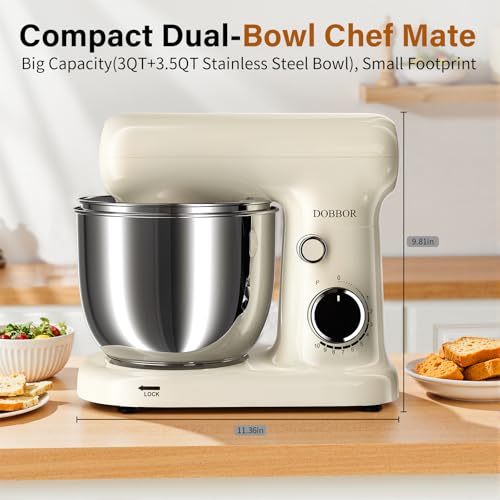 Stand Mixer with 3QT+3.5QT Dual Bowls (White)