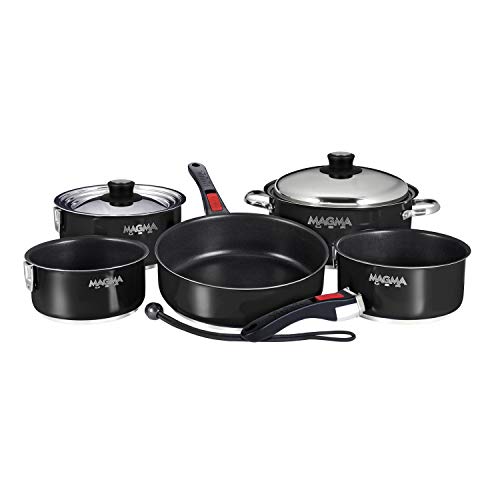 A10-366-JB-2-IND 10 Pc Stainless Steel NonStick Nesting Cookware Set (Jet Black / 10 Piece, Non-stick)