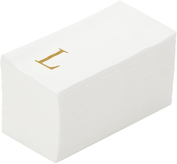 Luxenap 15.8 X 7.9 Inch Linen-Feel Guest Towels, 2000 Lettered Hand Towels - Gold Letter 'L', Sans Serif Font, White Paper Dinner Napkins, airlaid, For Restrooms And Tables