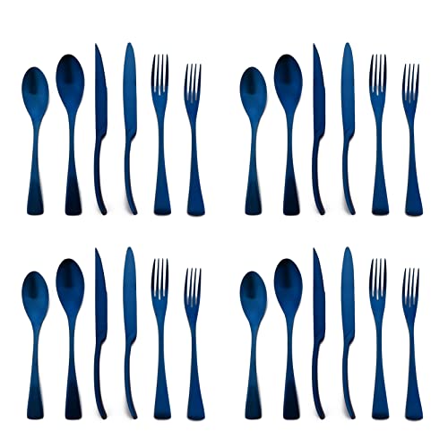 Luxury 18 10 Stainless Steel Matte Blue Cutlery Flatware Set (4 / Blue)