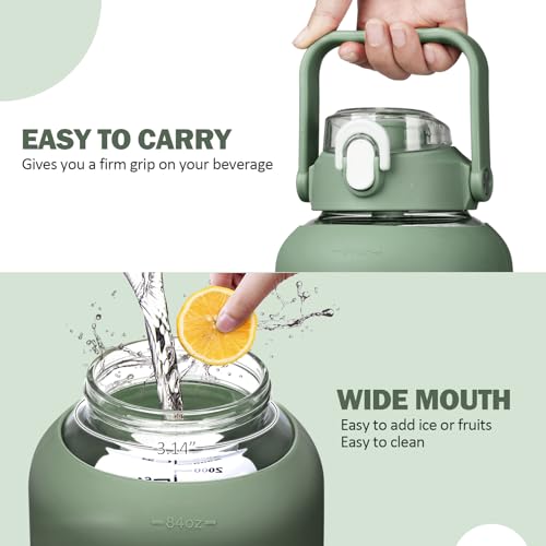 84oz Glass Water Bottle with Straw (Olive / 84 Ounces)