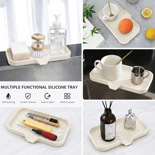Silicone Soap Dish with Drain Spout (Tapioca / M(9.6"×5.3"))