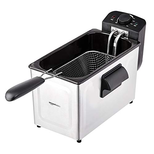 3.2-Qt (3.0L) Electric Deep Fryer with Adjustable Temperature Control, Easy Draining Basket, Viewing Window, Fast-Heating 1500W, Stainless Steel Exterior, Black & Silver (3.2-Qt, Black & Silver)