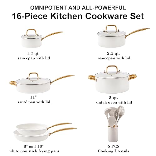 Ceramic Cookware Set 16 Pcs Pots and Pans Set Non Stick