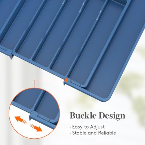 Expandable Silverware Drawer Organizer (Dark Blue / Large (11-18''W x 14''D))