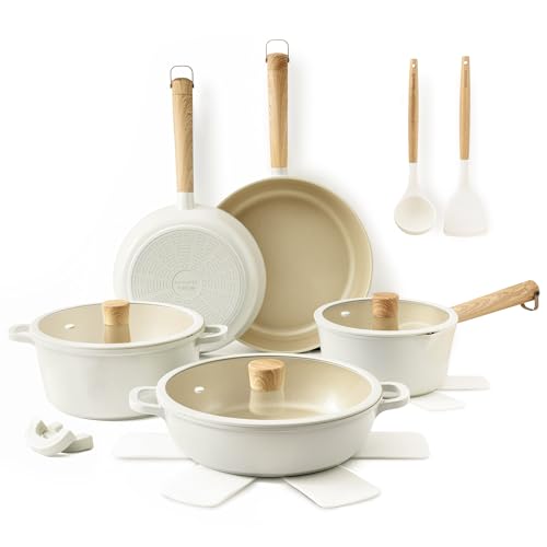 17Pcs Ceramic Nonstick Cookware Set Non (Cream Ceramic / 15 Pieces)
