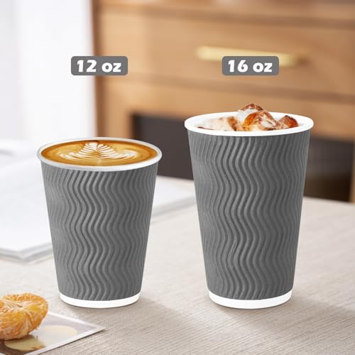 500 Pack 12 oz Coffee Cups Disposable Insulated Paper Cup Gray (Gray / 12 oz-500)