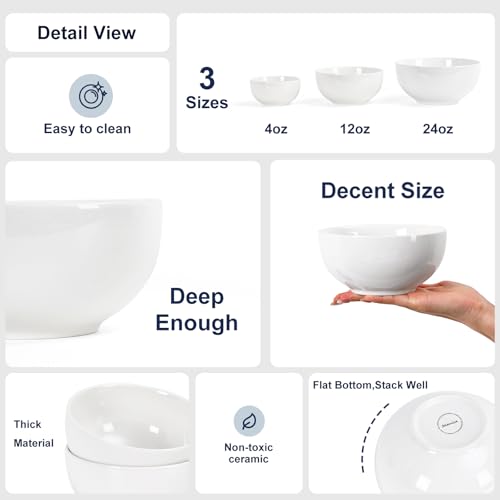 Ceramic Cereal Bowls set of 6 (White / 24 Oz)