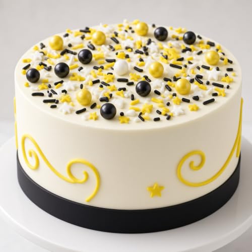Yellow & Black & White Sprinkles Mix Size Pearls Bumble Bee Themed Cake Decorations Cupcake Toppers Perfect for Wedding Valentine Supplies 4.58OZ (Yellow&Black&White)