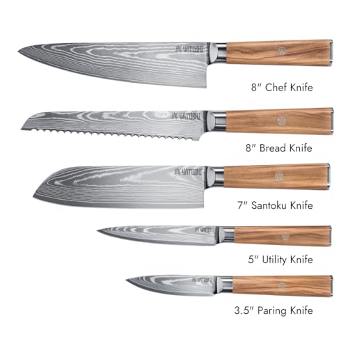 Magnetic Kitchen Knife Block Set (Olive / 6-Piece)