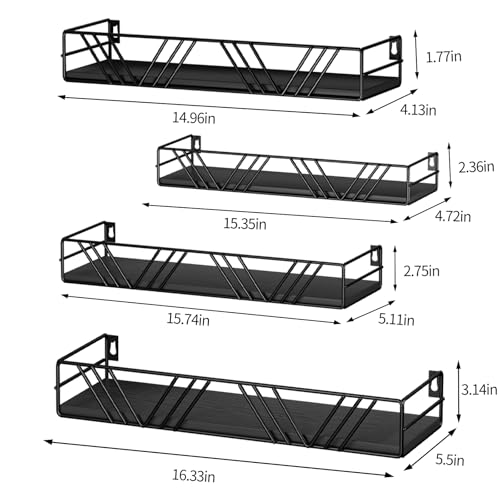 Floating Shelves for Wall Set of 4 (Black)