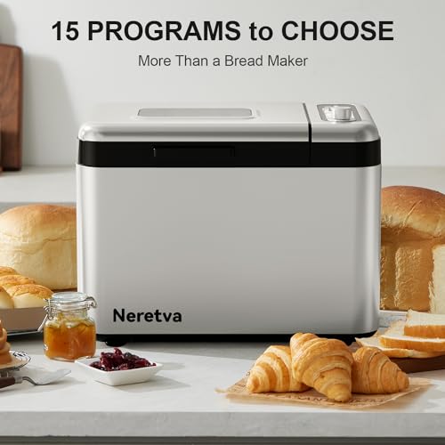 3.3LB &15-in-1 Bread Maker Dual Heaters with Auto Nut Dispenser (Silver)
