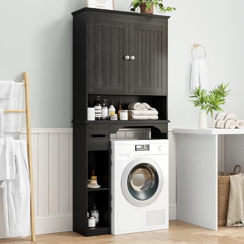 23.6 Inches Wide Toilet Rack with Over The Toilet Storage Cabinet (Black 30"w)