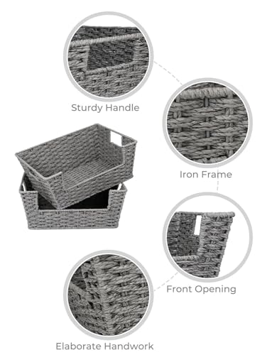 Pantry Baskets for Organizing (Gray / 13 ½"L x 10 ¾"W x 5"H)