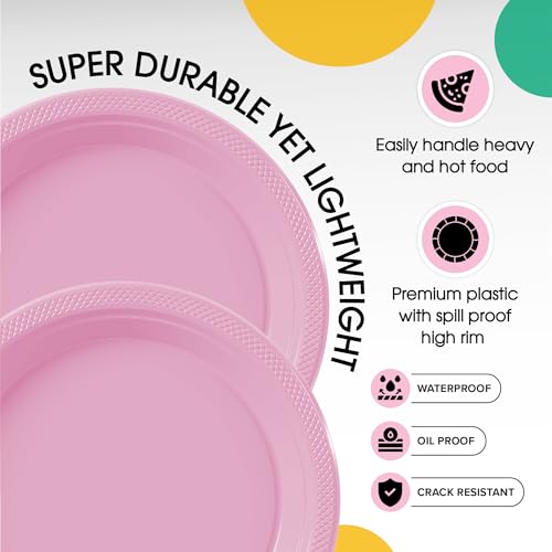 Exquisite Party Solids Sturdy Pink Plastic Plates 9" Party Plates 100 Pcs (9 inch / Pink)