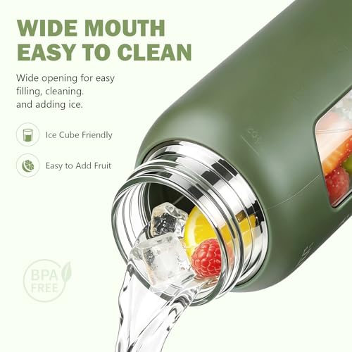 24 oz Glass Water Bottle with Straw and 2 Lids (Olive / 24 Ounces)