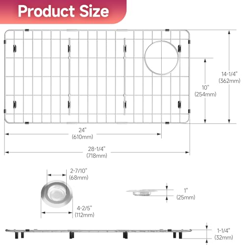 28-1/4" x 14-1/4" x 1-1/4" Stainless Steel Sink Rack for Bottom of Sink
