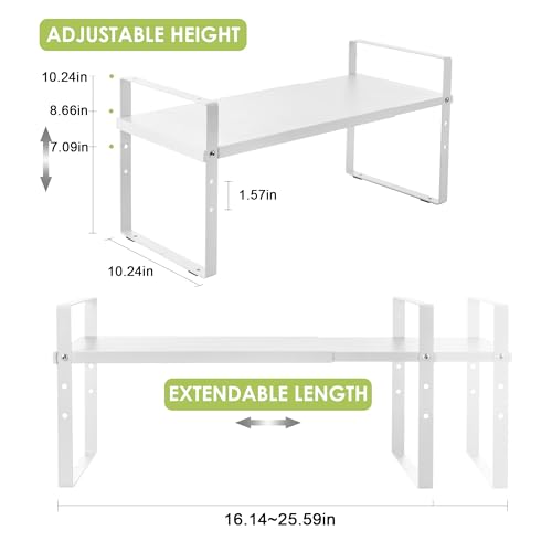 Expandable Cabinet Shelf Organizer Rack (10.24''D*16.14-25.59''W*10.24''H / White-1 Pack)