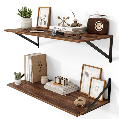 28W x 12D Deep Floating Shelves Set of 2 Walnut (Walnut With Black Metal Bracket / 28Wx12Dx5.8H)