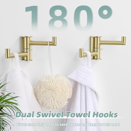 Brushed Gold Swivel Towel Hooks for Bathroom (2 Pack / Brushed Gold)