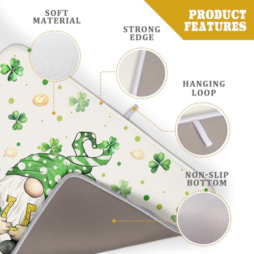 St Patrick's Day Gnome Dish Drying Mat 18x24 inch Lucky Shamrock Absorbent Reversible Dishes Drainer Rack Mat for Coffee Bar Kitchen Decor (Shamrock Gnome / 18" x 18")