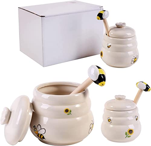 Ceramic Honey Jar With Wooden Honey Dipper (Honey Jar-Bee)
