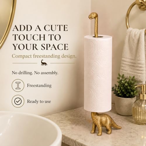 Gold Dino Paper Towel Holder & Metal Toilet Paper Holder Stand (Gold Dino)