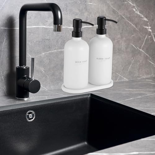 Glass Soap Dispenser (White Bottle/Black Pump + Tray + Funnel)
