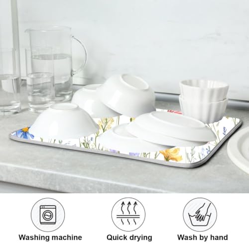 Wildflowers Butterfly Dish Drying Mat for Kitchen Counter Absorbent Microfiber Drying Pad (16" x 18")