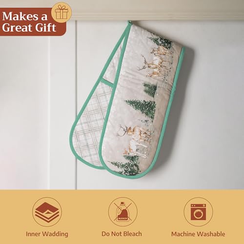 Double Oven Mitts 100% Cotton Double Oven Glove (049 - Deer in the Woods / 7" x 35" (Double Oven Mitt))