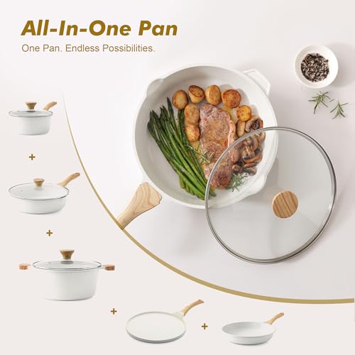 Nonstick Frying Pan Skillet with Lid 3.5 (Ceramic White / 11-inch/4.5QT)